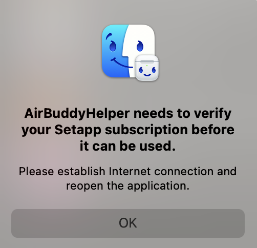 AirBuddy Setapp subscription verification error