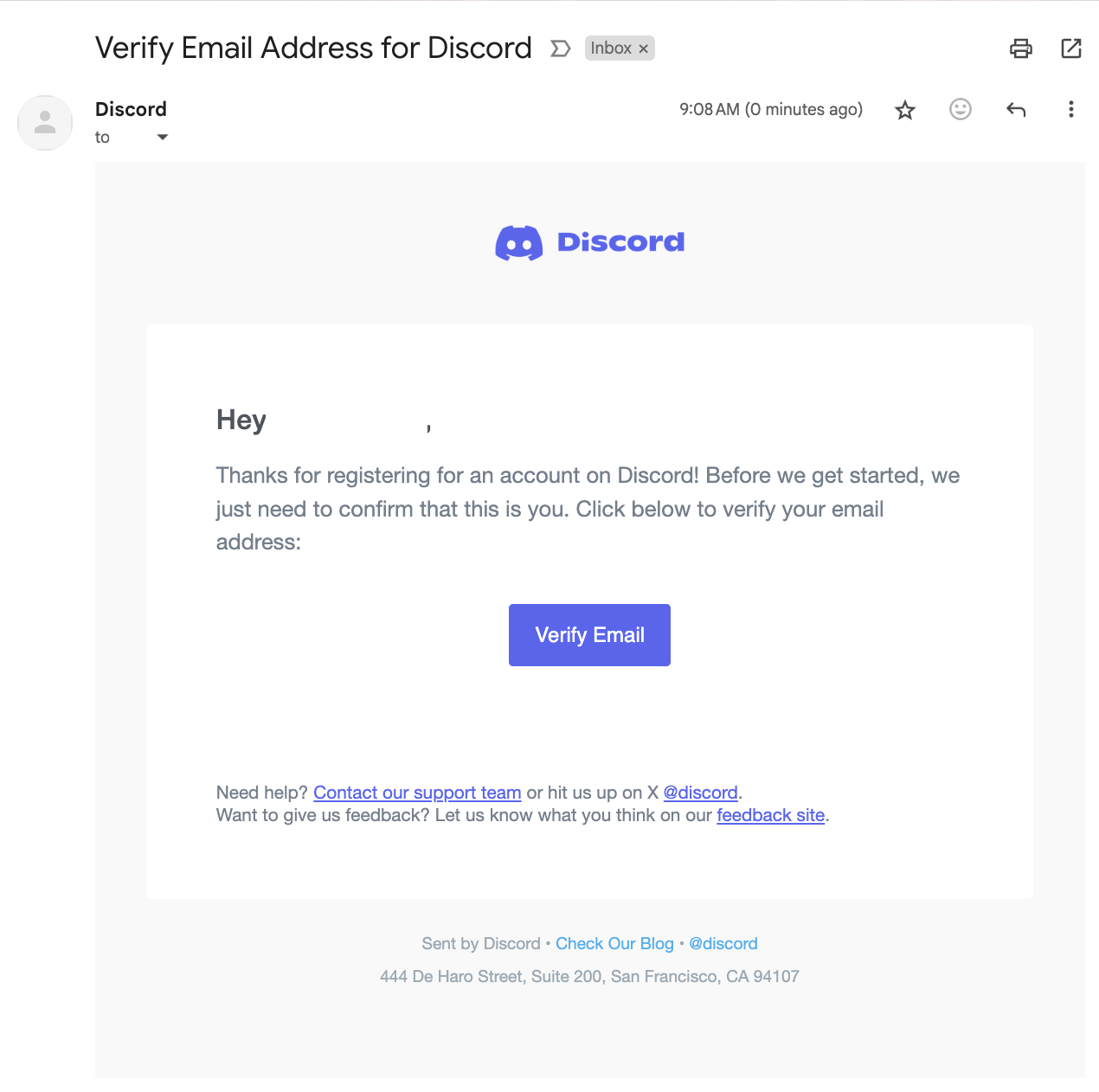 Discord's verify email address email