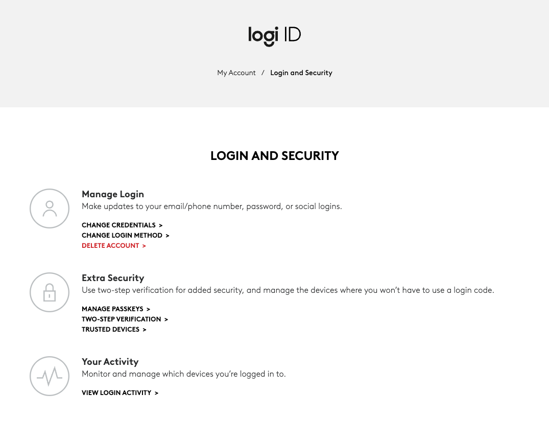 Logi ID Login and Security hub