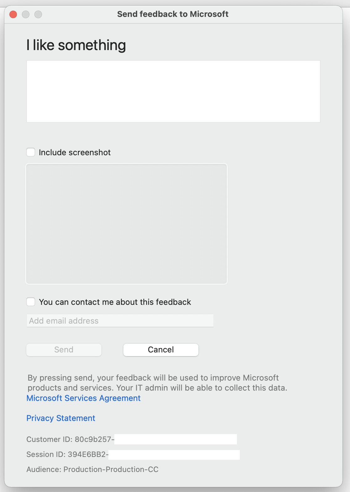 Screenshot of the I like something form