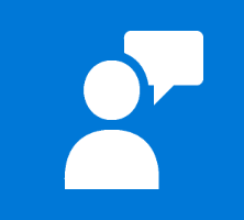 Microsoft Feedback Button icon: white human with white speech bubble, blue background