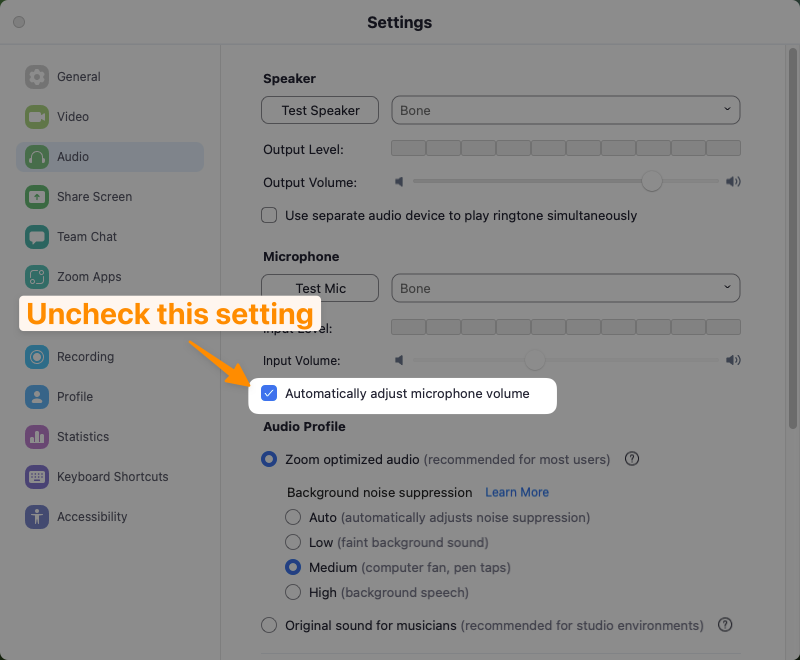 Screenshot of Zoom Setting - Before