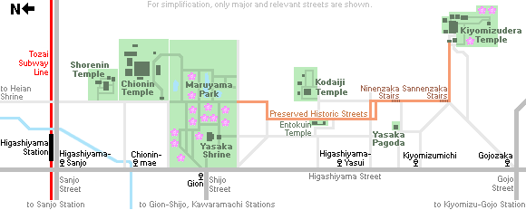 Higashiyama streets in Kyoto lined with traditional shop houses
